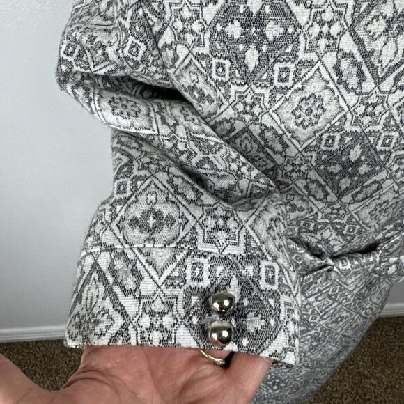 Zara Women's S Longline Brocade 3/4 Sleeve Coat Jacket B&W Silver Wool Blend - Picture 9 of 12